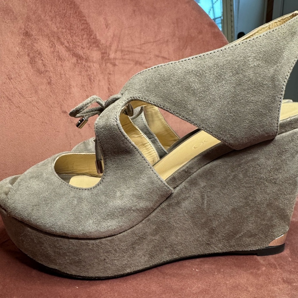 Gray Suede Wedge Sandals